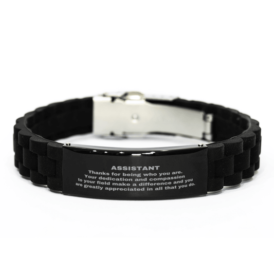 Assistant Black Glidelock Clasp Engraved Bracelet - Thanks for being who you are - Birthday Christmas Jewelry Gifts Coworkers Colleague Boss - Mallard Moon Gift Shop