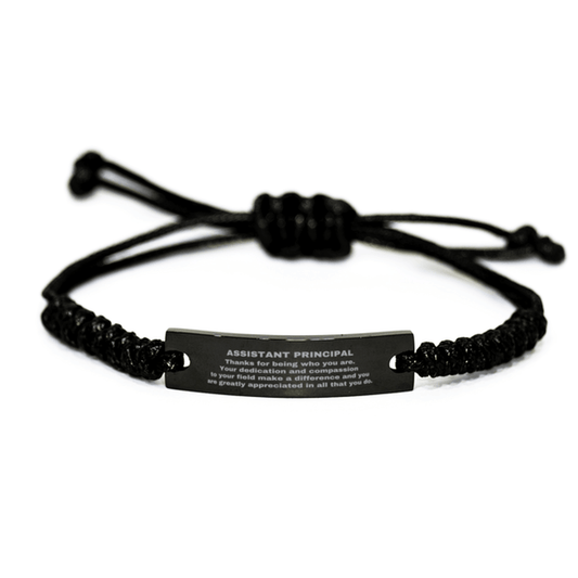 Assistant Principal Black Braided Leather Rope Engraved Bracelet - Thanks for being who you are - Birthday Christmas Jewelry Gifts Coworkers Colleague Boss - Mallard Moon Gift Shop