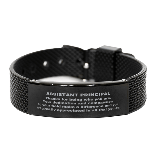 Assistant Principal Black Shark Mesh Stainless Steel Engraved Bracelet - Thanks for being who you are - Birthday Christmas Jewelry Gifts Coworkers Colleague Boss - Mallard Moon Gift Shop