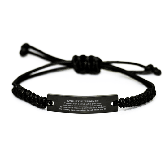Athletic Trainer Black Braided Leather Rope Engraved Bracelet - Thanks for being who you are - Birthday Christmas Jewelry Gifts Coworkers Colleague Boss - Mallard Moon Gift Shop