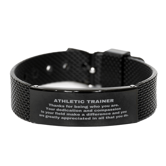 Athletic Trainer Black Shark Mesh Stainless Steel Engraved Bracelet - Thanks for being who you are - Birthday Christmas Jewelry Gifts Coworkers Colleague Boss - Mallard Moon Gift Shop