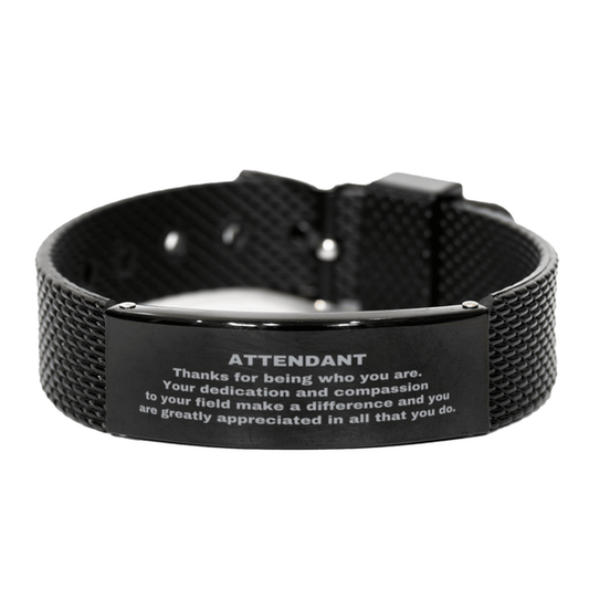 Attendant Black Shark Mesh Stainless Steel Engraved Bracelet - Thanks for being who you are - Birthday Christmas Jewelry Gifts Coworkers Colleague Boss - Mallard Moon Gift Shop