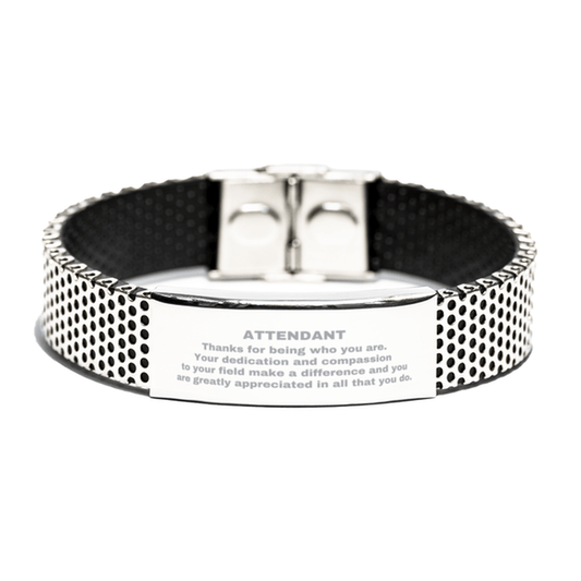 Attendant Silver Shark Mesh Stainless Steel Engraved Bracelet - Thanks for being who you are - Birthday Christmas Jewelry Gifts Coworkers Colleague Boss - Mallard Moon Gift Shop
