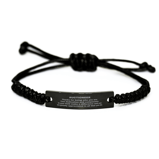 Auctioneer Black Braided Leather Rope Engraved Bracelet - Thanks for being who you are - Birthday Christmas Jewelry Gifts Coworkers Colleague Boss - Mallard Moon Gift Shop