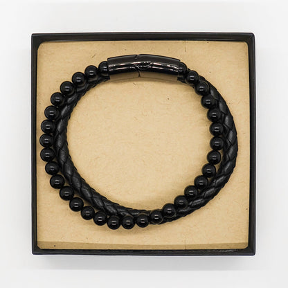 Auctioneer Black Braided Stone Leather Bracelet - Thanks for being who you are - Birthday Christmas Jewelry Gifts Coworkers Colleague Boss - Mallard Moon Gift Shop