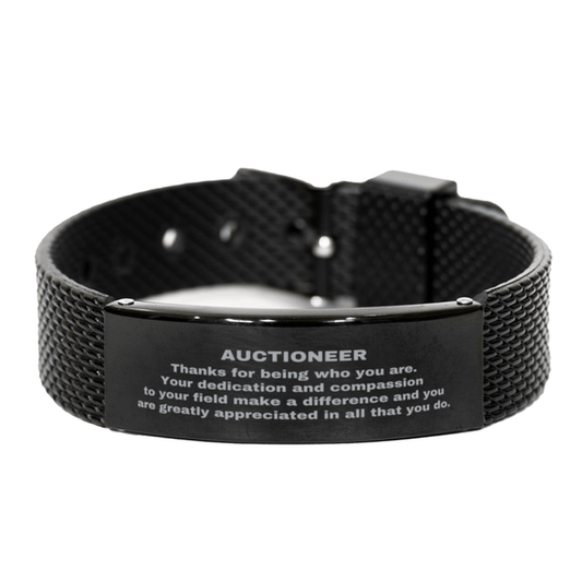 Auctioneer Black Shark Mesh Stainless Steel Engraved Bracelet - Thanks for being who you are - Birthday Christmas Jewelry Gifts Coworkers Colleague Boss - Mallard Moon Gift Shop