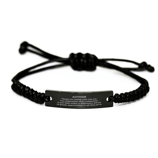 Author Black Braided Leather Rope Engraved Bracelet - Thanks for being who you are - Birthday Christmas Jewelry Gifts Coworkers Colleague Boss - Mallard Moon Gift Shop