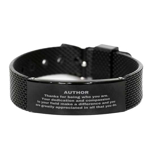 Author Black Shark Mesh Stainless Steel Engraved Bracelet - Thanks for being who you are - Birthday Christmas Jewelry Gifts Coworkers Colleague Boss - Mallard Moon Gift Shop