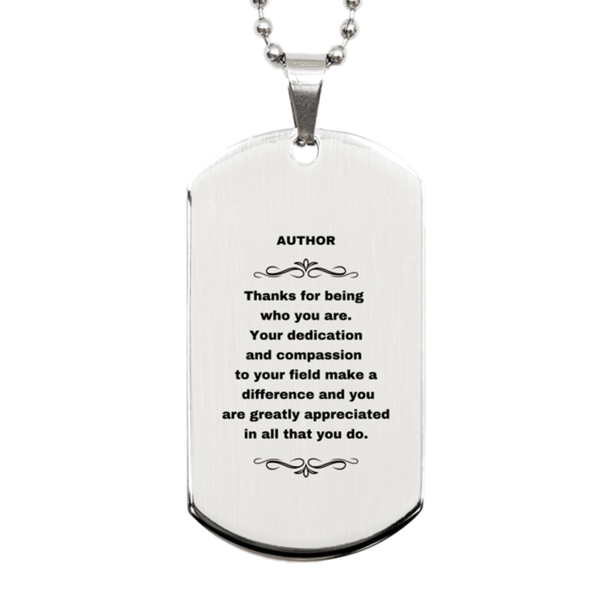 Author Silver Dog Tag Engraved Necklace - Thanks for being who you are - Birthday Christmas Jewelry Gifts Coworkers Colleague Boss - Mallard Moon Gift Shop