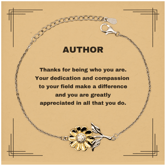 Author Sunflower Bracelet - Thanks for being who you are - Birthday Christmas Jewelry Gifts Coworkers Colleague Boss - Mallard Moon Gift Shop