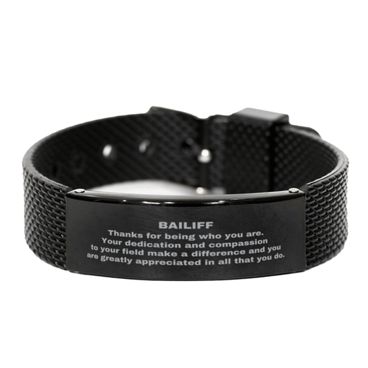 Bailiff Black Shark Mesh Stainless Steel Engraved Bracelet - Thanks for being who you are - Birthday Christmas Jewelry Gifts Coworkers Colleague Boss - Mallard Moon Gift Shop
