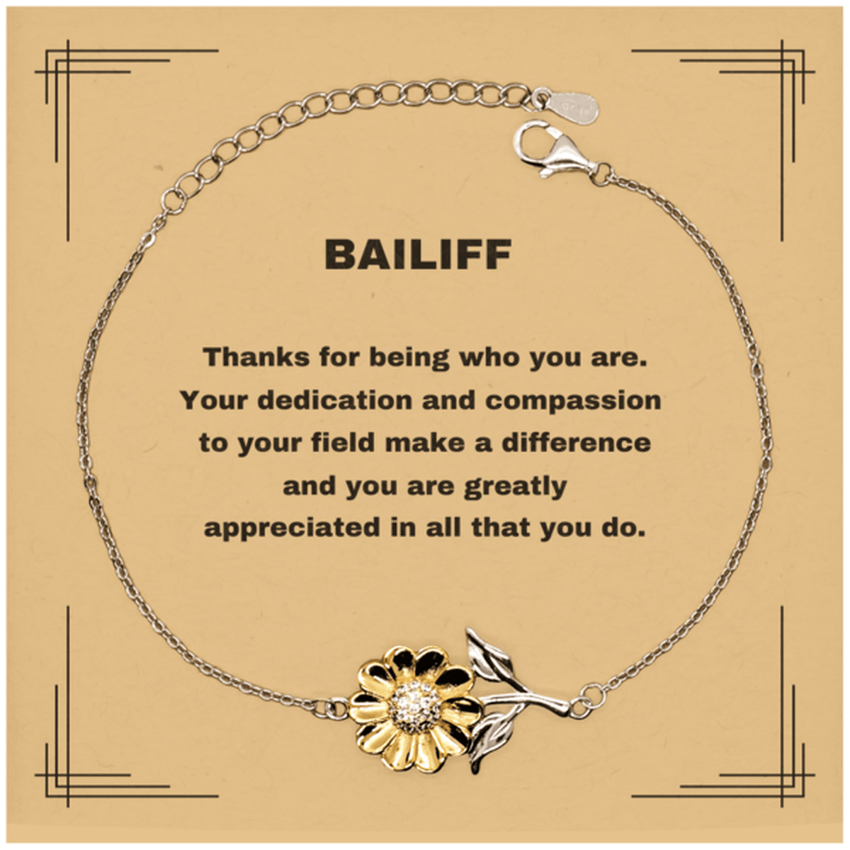 Bailiff Sunflower Bracelet - Thanks for being who you are - Birthday Christmas Jewelry Gifts Coworkers Colleague Boss - Mallard Moon Gift Shop