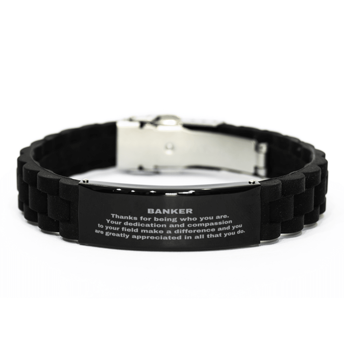 Banker Black Glidelock Clasp Engraved Bracelet - Thanks for being who you are - Birthday Christmas Jewelry Gifts Coworkers Colleague Boss - Mallard Moon Gift Shop