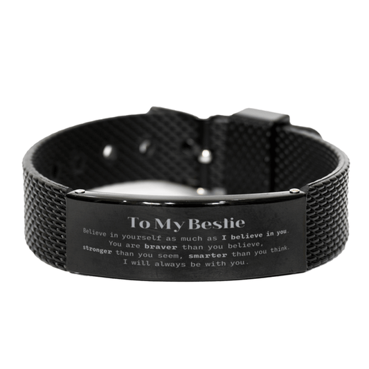 Bestie Black Shark Mesh Bracelet Gifts, To My Bestie You are braver than you believe, stronger than you seem, Inspirational Gifts For Bestie Engraved, Birthday, Christmas Gifts For Bestie Men Women - Mallard Moon Gift Shop