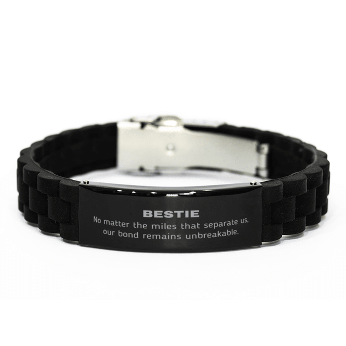 Bestie Long Distance Relationship Gifts, No matter the miles that separate us, Cute Love Black Glidelock Clasp Bracelet For Bestie, Birthday Christmas Unique Gifts For Bestie - Mallard Moon Gift Shop