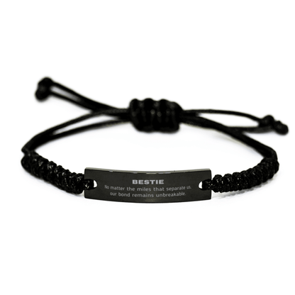 Bestie Long Distance Relationship Gifts, No matter the miles that separate us, Cute Love Black Rope Bracelet For Bestie, Birthday Christmas Unique Gifts For Bestie - Mallard Moon Gift Shop