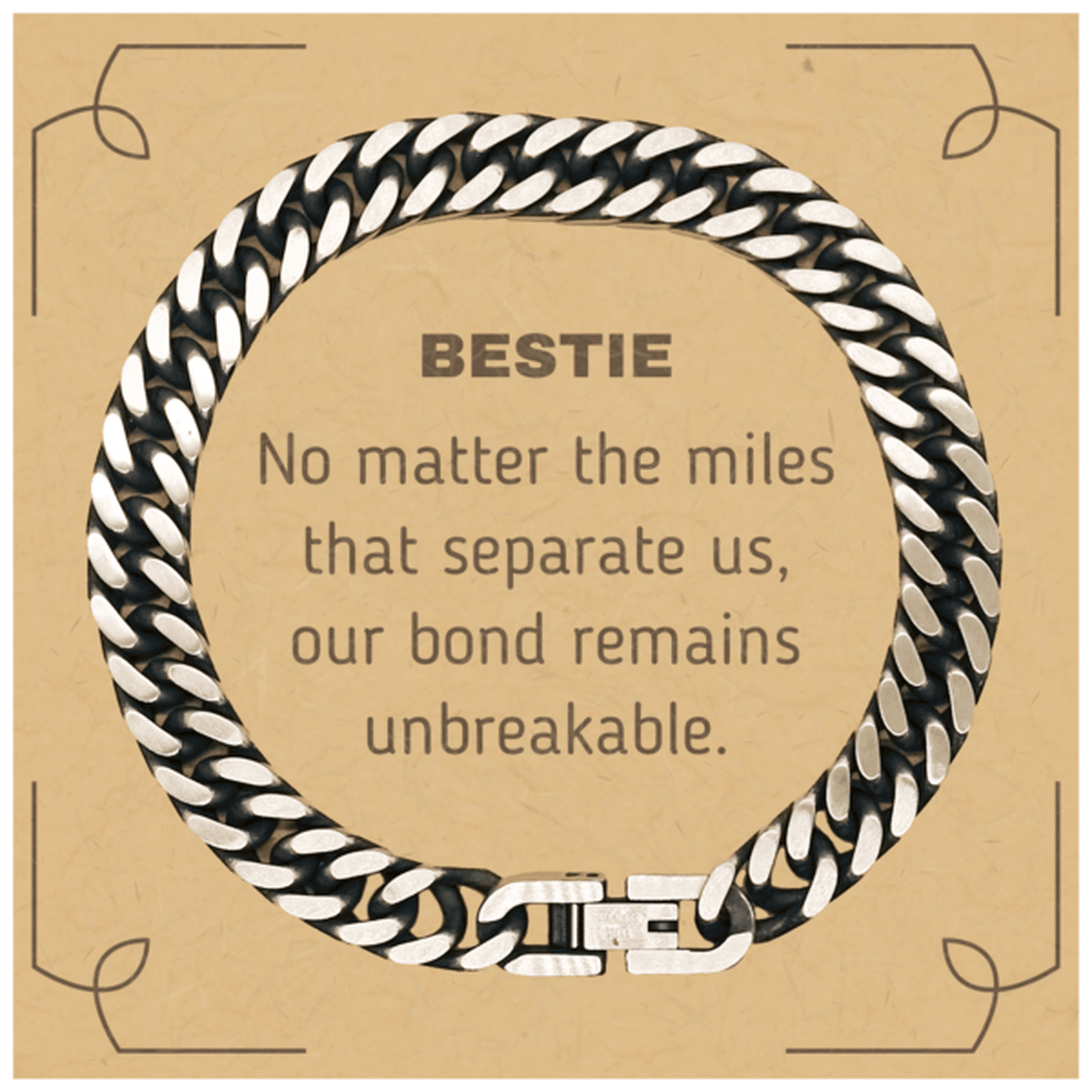 Bestie Long Distance Relationship Gifts, No matter the miles that separate us, Cute Love Cuban Link Chain Bracelet For Bestie, Birthday Christmas Unique Gifts For Bestie - Mallard Moon Gift Shop