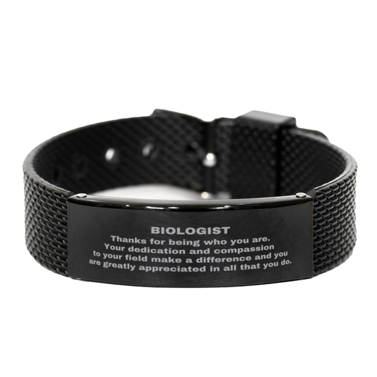 Biologist Black Shark Mesh Stainless Steel Engraved Bracelet - Thanks for being who you are - Birthday Christmas Jewelry Gifts Coworkers Colleague Boss - Mallard Moon Gift Shop