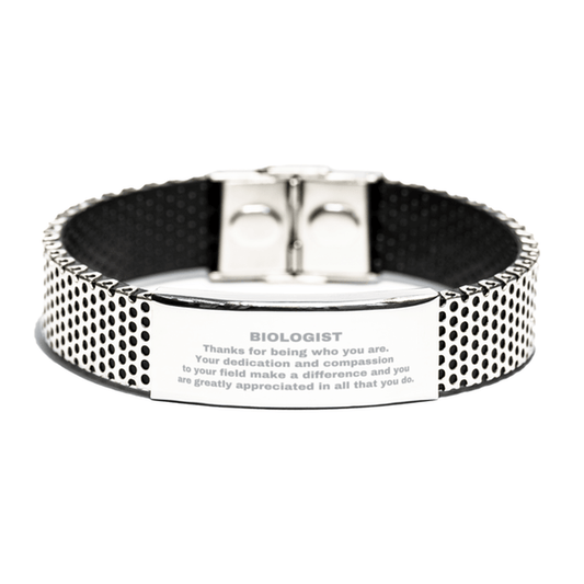 Biologist Silver Shark Mesh Stainless Steel Engraved Bracelet - Thanks for being who you are - Birthday Christmas Jewelry Gifts Coworkers Colleague Boss - Mallard Moon Gift Shop