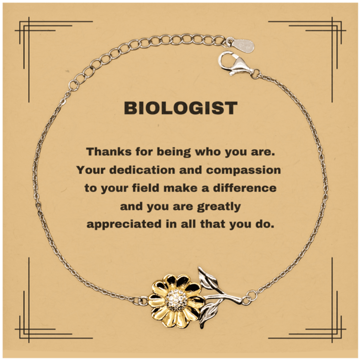 Biologist Sunflower Bracelet - Thanks for being who you are - Birthday Christmas Jewelry Gifts Coworkers Colleague Boss - Mallard Moon Gift Shop