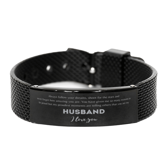 Black Shark Mesh Bracelet for Husband Present, Husband Always follow your dreams, never forget how amazing you are, Husband Birthday Christmas Gifts Jewelry for Girls Boys Teen Men Women - Mallard Moon Gift Shop