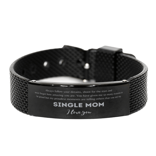 Black Shark Mesh Bracelet for Single Mom Present, Single Mom Always follow your dreams, never forget how amazing you are, Single Mom Birthday Christmas Gifts Jewelry for Girls Boys Teen Men Women - Mallard Moon Gift Shop