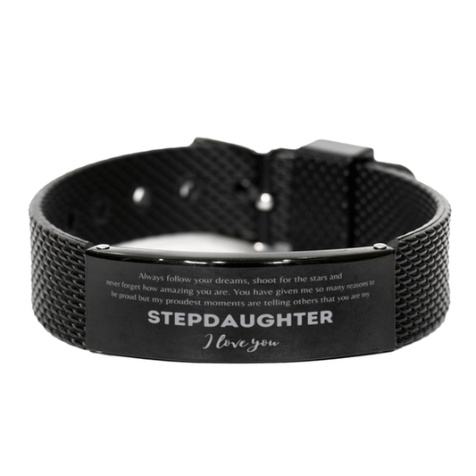 Black Shark Mesh Bracelet for Stepdaughter Present, Stepdaughter Always follow your dreams, never forget how amazing you are, Stepdaughter Birthday Christmas Gifts Jewelry for Girls Boys Teen Men Women - Mallard Moon Gift Shop