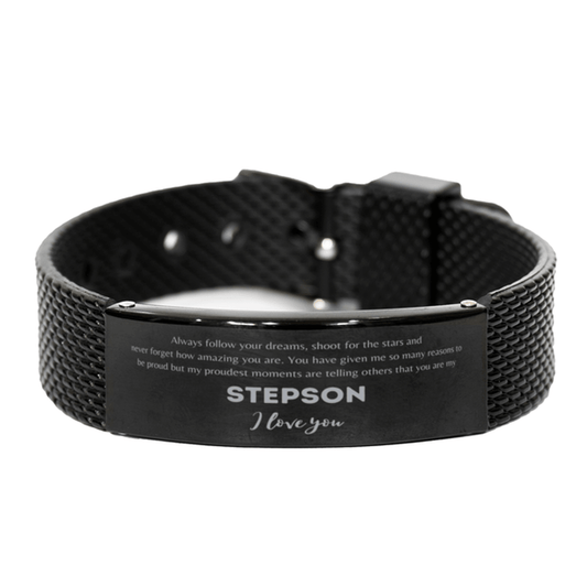 Black Shark Mesh Bracelet for Stepson Present, Stepson Always follow your dreams, never forget how amazing you are, Stepson Birthday Christmas Gifts Jewelry for Girls Boys Teen Men Women - Mallard Moon Gift Shop