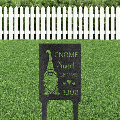 Gnome Sweet Home Custom Address Garden Lawn Steel Stake