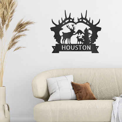 Big Deer Antler Personalized Name Metal Art Wall Sign - Mallard Moon Gift Shop