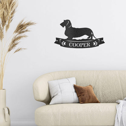 Dachshund Wirehaired Banner Custom Name Metal Art Wall Sign - Mallard Moon Gift Shop