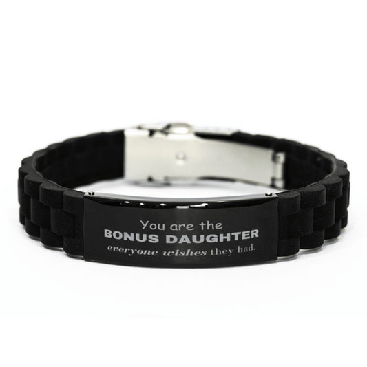 Bonus Daughter Black Glidelock Clasp Bracelet, Everyone wishes they had, Inspirational Birthday Christmas Unique Gifts For Bonus Daughter - Mallard Moon Gift Shop