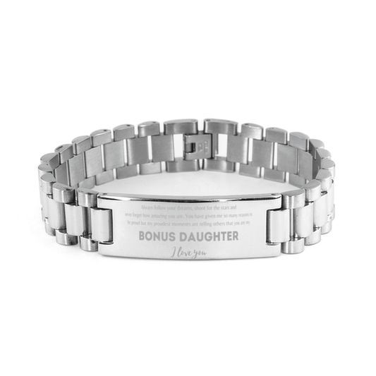 Bonus Daughter Ladder Stainless Steel Engraved Bracelet - Always Follow your Dreams - Birthday, Christmas Holiday Jewelry Gift - Mallard Moon Gift Shop
