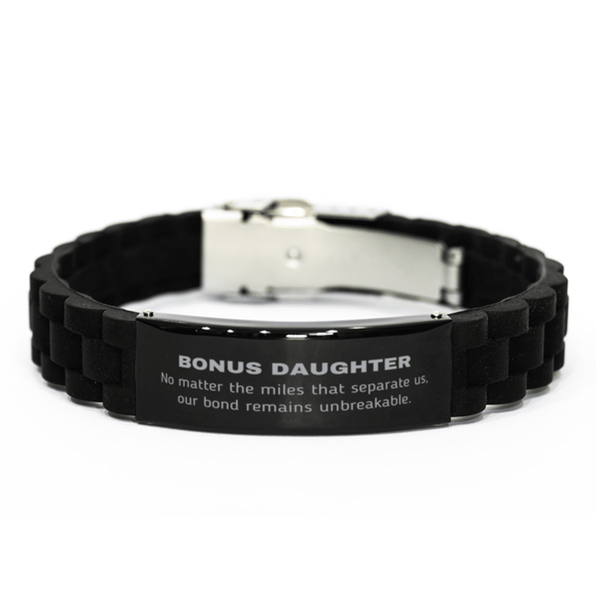 Bonus Daughter Long Distance Relationship Gifts, No matter the miles that separate us, Cute Love Black Glidelock Clasp Bracelet For Bonus Daughter, Birthday Christmas Unique Gifts For Bonus Daughter - Mallard Moon Gift Shop