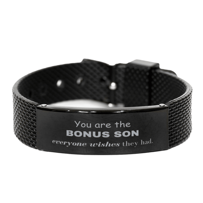 Bonus Son Black Shark Mesh Bracelet, Everyone wishes they had, Inspirational Bracelet For Bonus Son, Bonus Son Gifts, Birthday Christmas Unique Gifts For Bonus Son - Mallard Moon Gift Shop