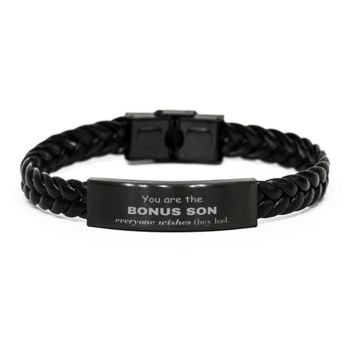 Bonus Son Braided Leather Bracelet, Everyone wishes they had, Inspirational Bracelet For Bonus Son, Bonus Son Gifts, Birthday Christmas Unique Gifts For Bonus Son - Mallard Moon Gift Shop