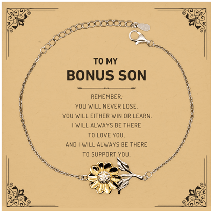 Bonus Son Gifts, To My Bonus Son Remember, you will never lose. You will either WIN or LEARN, Keepsake Sunflower Bracelet For Bonus Son Card, Birthday Christmas Gifts Ideas For Bonus Son X-mas Gifts - Mallard Moon Gift Shop
