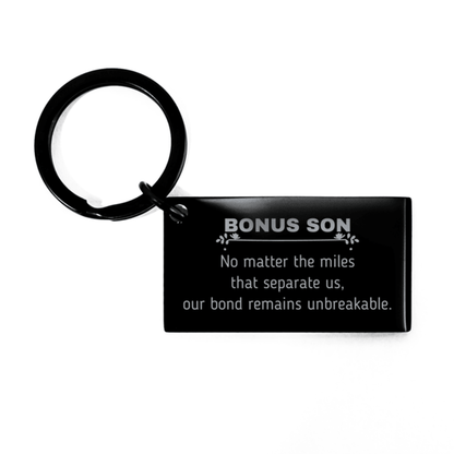 Bonus Son Long Distance Relationship Gifts, No matter the miles that separate us, Cute Love Keychain For Bonus Son, Birthday Christmas Unique Gifts For Bonus Son - Mallard Moon Gift Shop