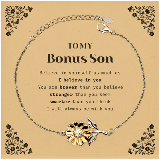 Bonus Son Sunflower Bracelet Gifts, To My Bonus Son You are braver than you believe, stronger than you seem, Inspirational Gifts For Bonus Son Card, Birthday, Christmas Gifts For Bonus Son Men Women - Mallard Moon Gift Shop