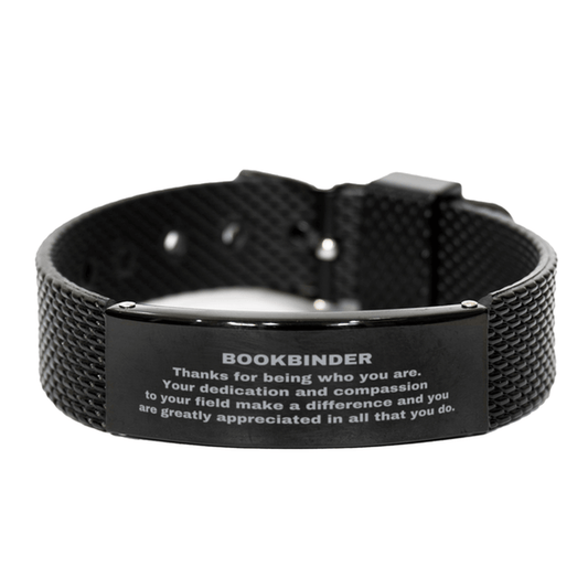 Bookbinder Black Shark Mesh Stainless Steel Engraved Bracelet - Thanks for being who you are - Birthday Christmas Jewelry Gifts Coworkers Colleague Boss - Mallard Moon Gift Shop