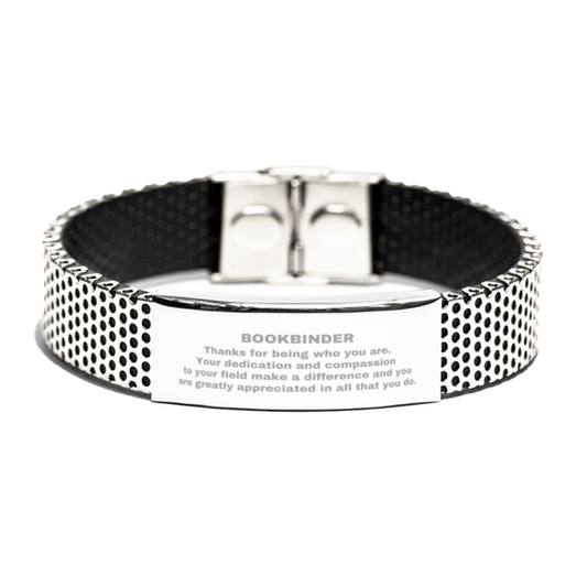 Bookbinder Silver Shark Mesh Stainless Steel Engraved Bracelet - Thanks for being who you are - Birthday Christmas Jewelry Gifts Coworkers Colleague Boss - Mallard Moon Gift Shop