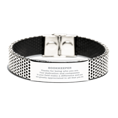 Bookkeeper Silver Shark Mesh Stainless Steel Engraved Bracelet - Thanks for being who you are - Birthday Christmas Jewelry Gifts Coworkers Colleague Boss - Mallard Moon Gift Shop