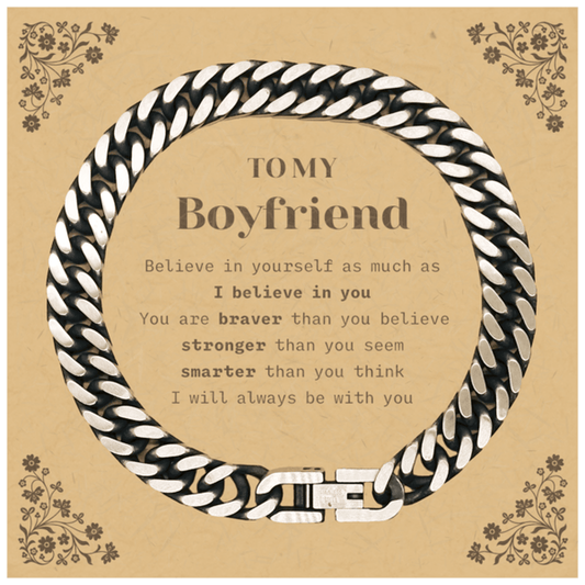 Boyfriend Cuban Link Chain Bracelet Gifts, To My Boyfriend You are braver than you believe, stronger than you seem, Inspirational Gifts For Boyfriend Card, Birthday, Christmas Gifts For Boyfriend Men Women - Mallard Moon Gift Shop