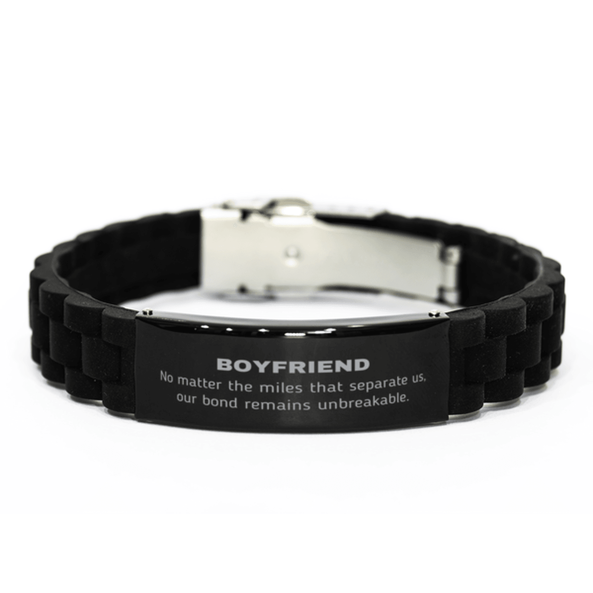 Boyfriend Long Distance Relationship Gifts, No matter the miles that separate us, Cute Love Black Glidelock Clasp Bracelet For Boyfriend, Birthday Christmas Unique Gifts For Boyfriend - Mallard Moon Gift Shop