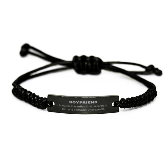 Boyfriend Long Distance Relationship Gifts, No matter the miles that separate us, Cute Love Black Rope Bracelet For Boyfriend, Birthday Christmas Unique Gifts For Boyfriend - Mallard Moon Gift Shop