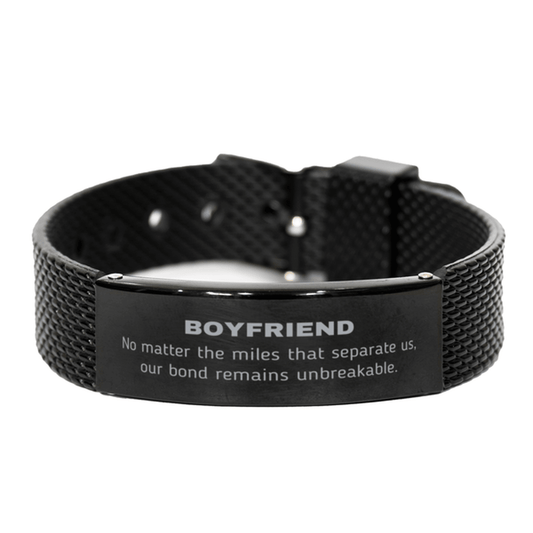 Boyfriend Long Distance Relationship Gifts, No matter the miles that separate us, Cute Love Black Shark Mesh Bracelet For Boyfriend, Birthday Christmas Unique Gifts For Boyfriend - Mallard Moon Gift Shop