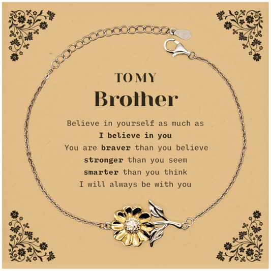 Brother Sunflower Bracelet Gifts, To My Brother You are braver than you believe, stronger than you seem, Inspirational Gifts For Brother Card, Birthday, Christmas Gifts For Brother Men Women - Mallard Moon Gift Shop