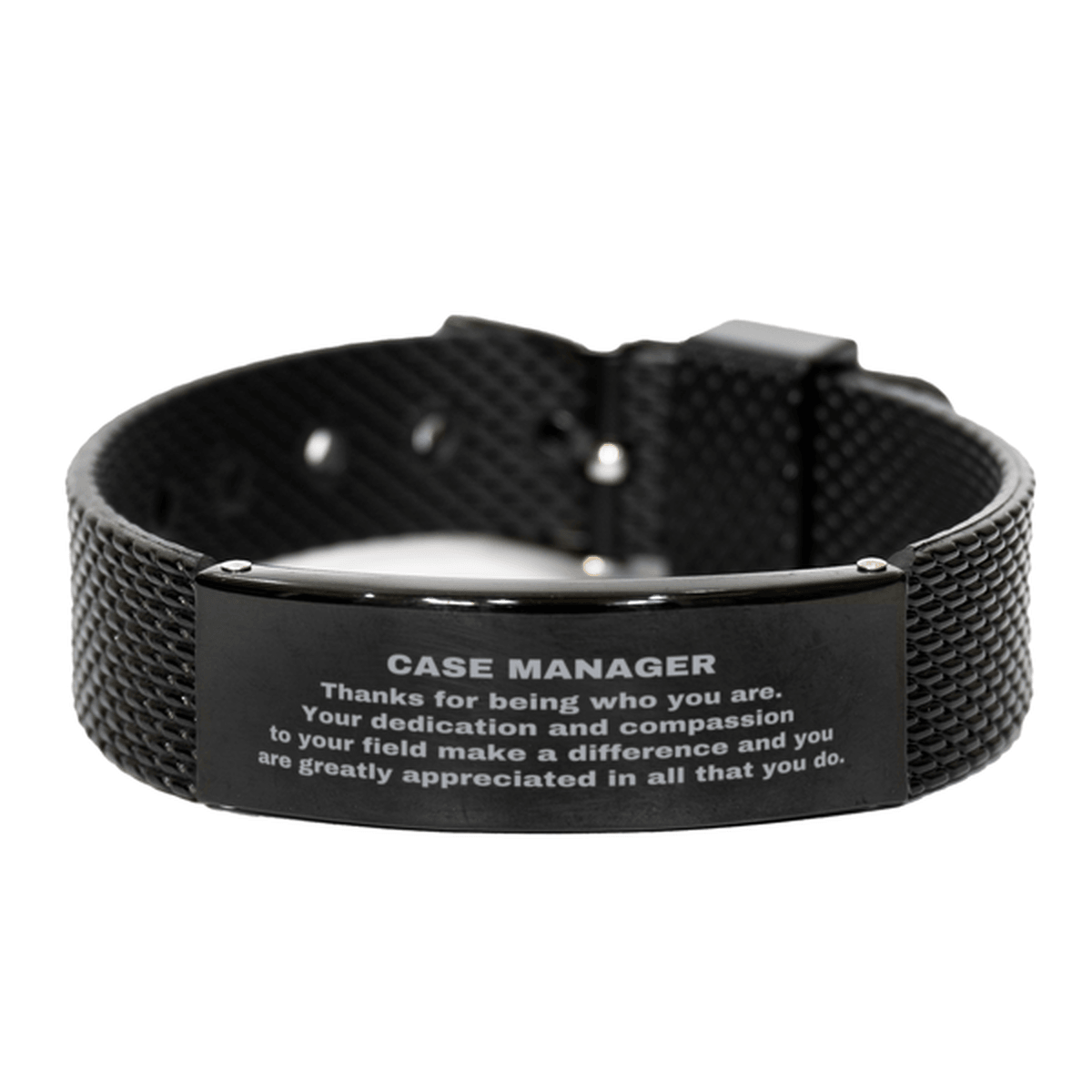 Case Manager Black Shark Mesh Stainless Steel Engraved Bracelet - Thanks for being who you are - Birthday Christmas Jewelry Gifts Coworkers Colleague Boss - Mallard Moon Gift Shop