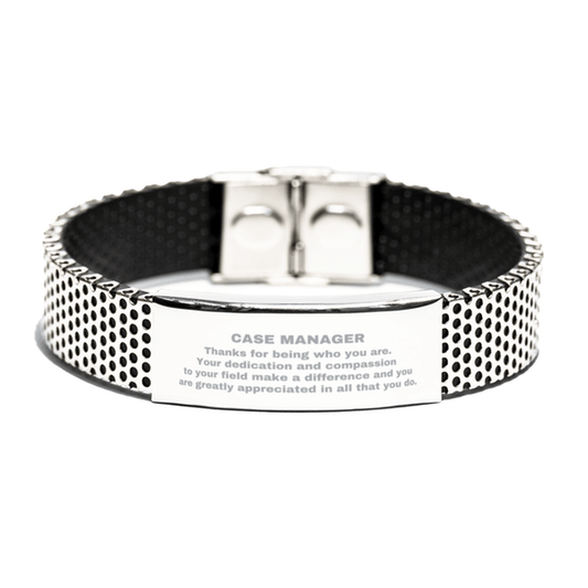 Case Manager Silver Shark Mesh Stainless Steel Engraved Bracelet - Thanks for being who you are - Birthday Christmas Jewelry Gifts Coworkers Colleague Boss - Mallard Moon Gift Shop