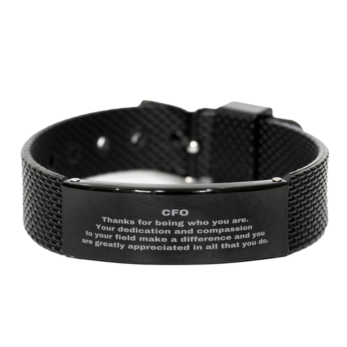 CFO Black Shark Mesh Stainless Steel Engraved Bracelet - Thanks for being who you are - Birthday Christmas Jewelry Gifts Coworkers Colleague Boss - Mallard Moon Gift Shop